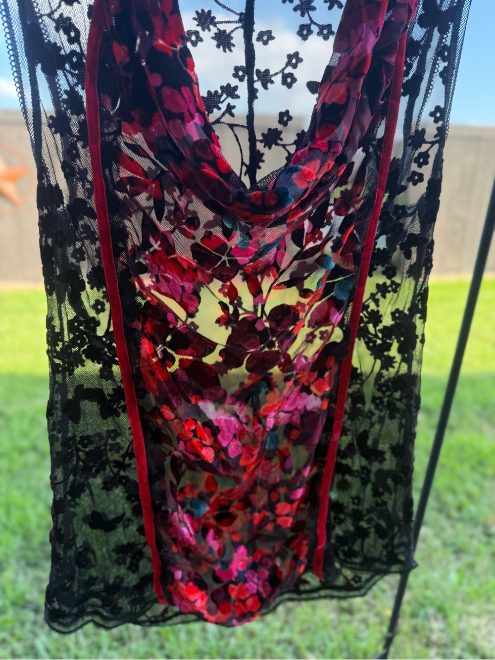 Beate Heymann Streetcouture Burnout Velvet Mesh Floral Cowl Neck Sleeveless Top